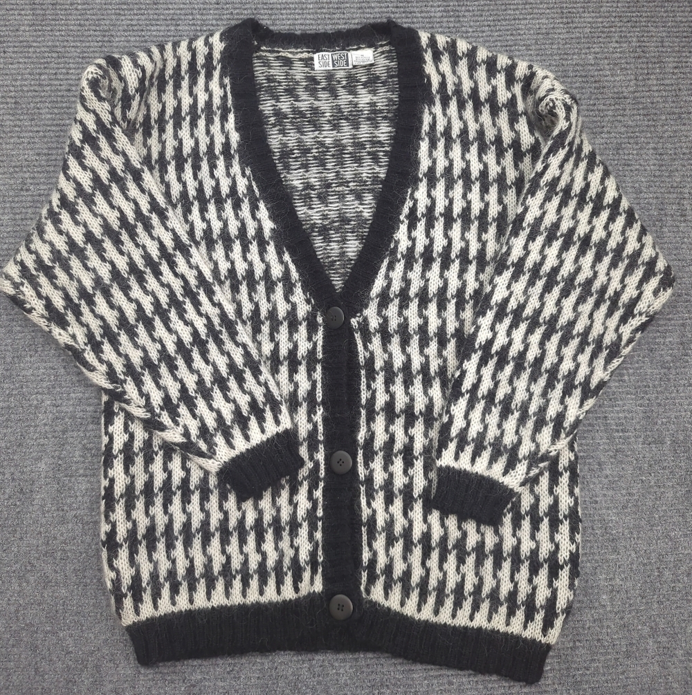 Y2K Mohair Blend Patterned Cardigan Women’s M, Grunge, 90s Vibe, Cozy